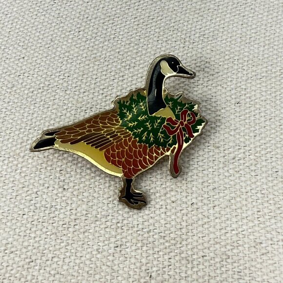 Schmid‎ Vintage Christmas Goose Brooch Pin 1984 Dated Signed Wreath Holiday - Picture 1 of 8